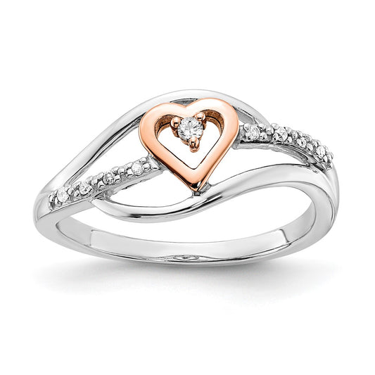 Exclusive Polished Diamond Heart Ring in Sterling Silver & 10K Rose Gold