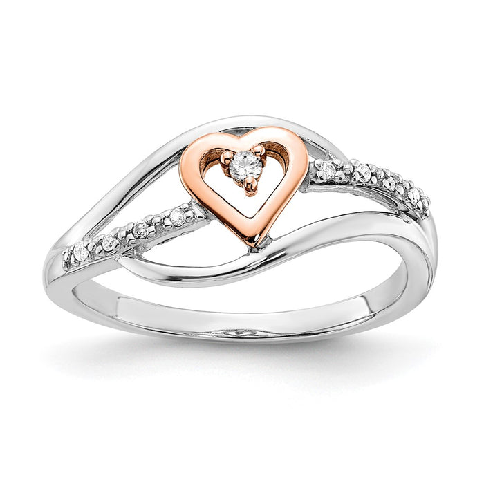Exclusive Polished Diamond Heart Ring in Sterling Silver & 10K Rose Gold-1