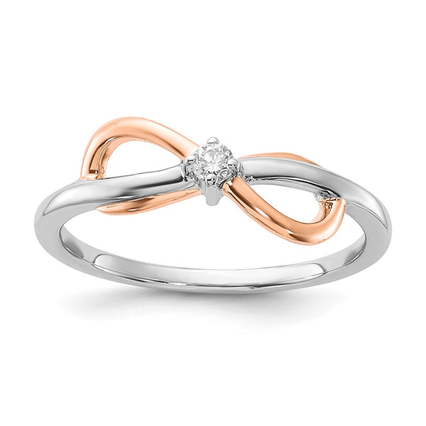 Polished Diamond Infinity Ring - Sterling Silver 10K Rose Gold