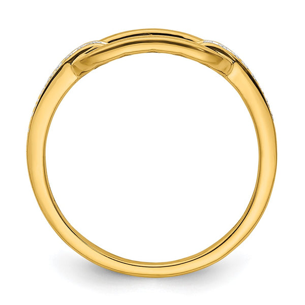 14K Gold Polished Diamond-Studded Link Ring