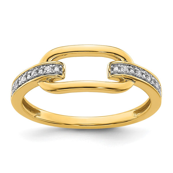 14K Gold Polished Diamond-Studded Link Ring