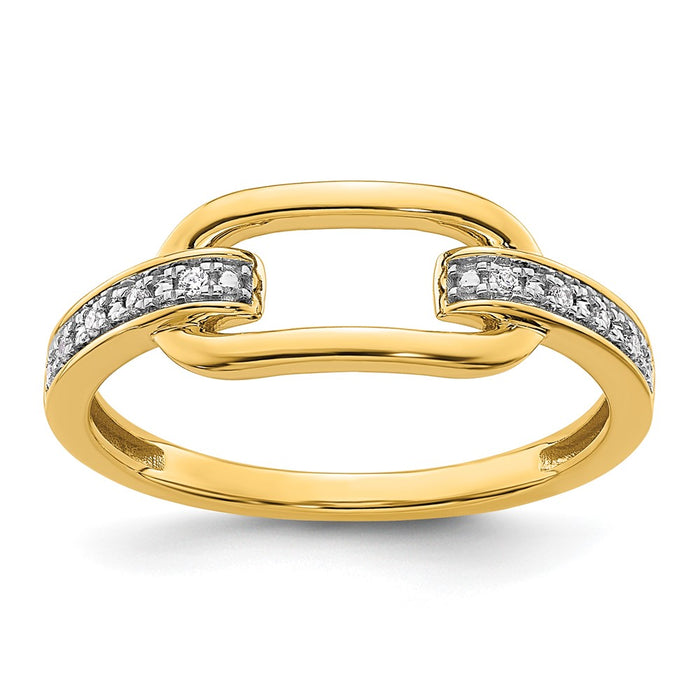 Designer 14K Gold Polished Diamond-Studded Link Ring - Stylish Value!-1