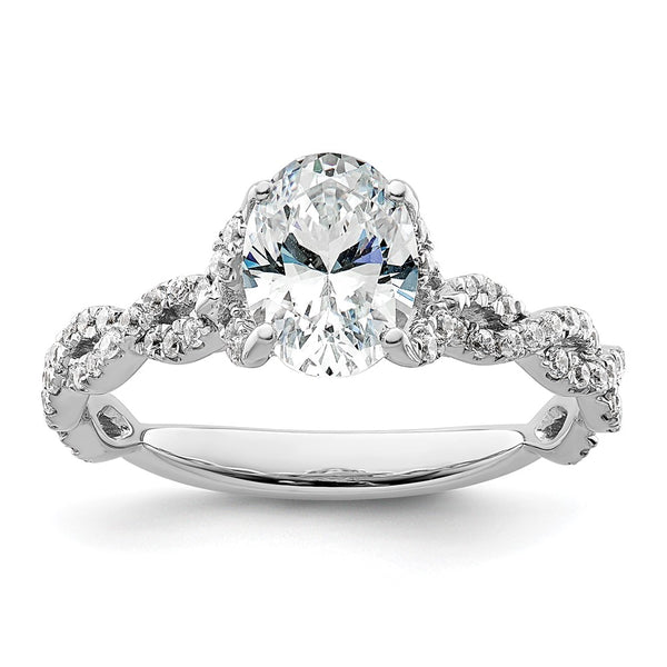 14K White Gold Criss-Cross Oval Diamond Semi-Mount Ring