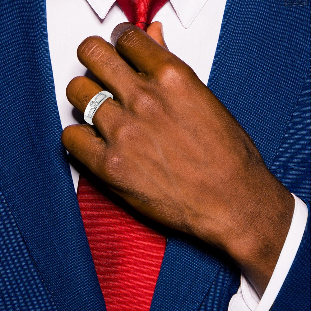 Buy Stylish 14K White Gold Men's Wedding Band - 8mm with Diamond Accents