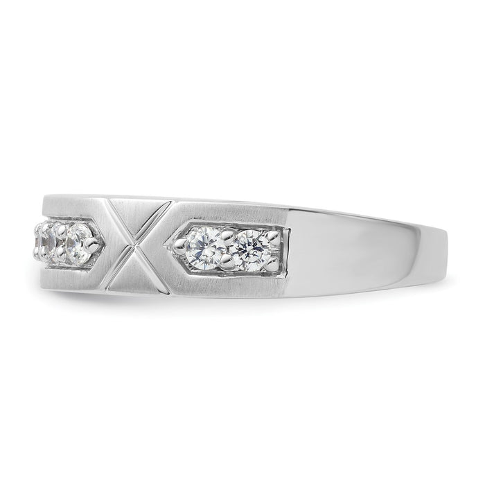 High-Quality 14K White Gold Grooved Diamond Men's Wedding Ring - Stylish Value-3
