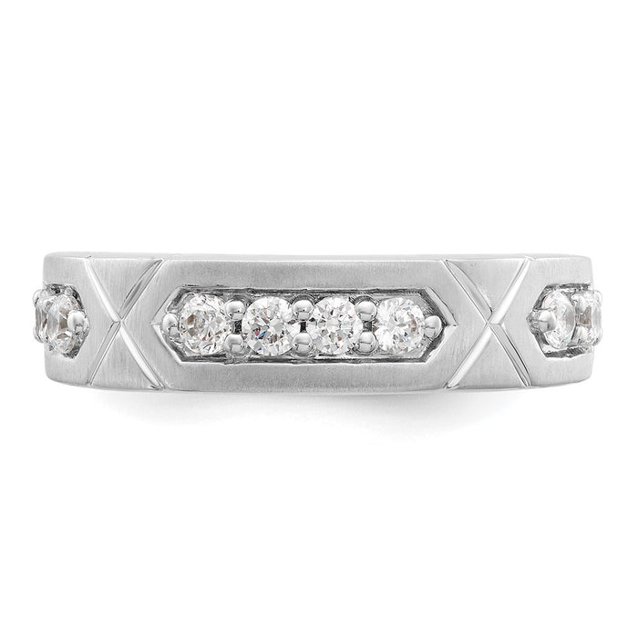 High-Quality 14K White Gold Grooved Diamond Men's Wedding Ring - Stylish Value-4