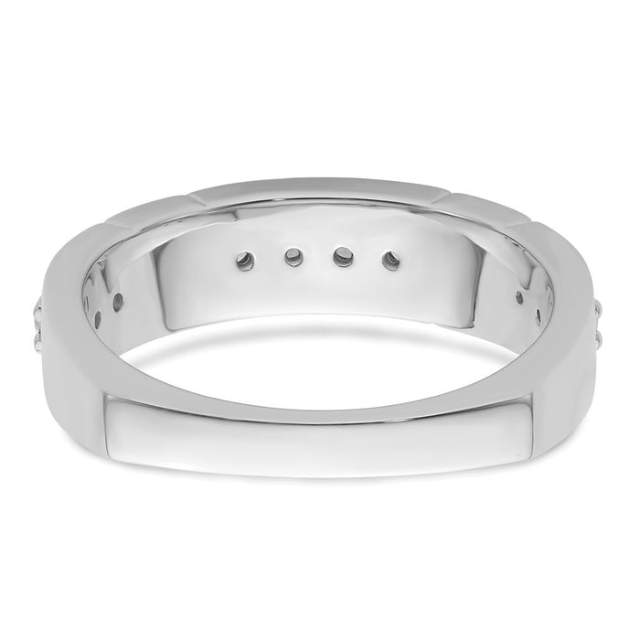 High-Quality 14K White Gold Grooved Diamond Men's Wedding Ring - Stylish Value-5