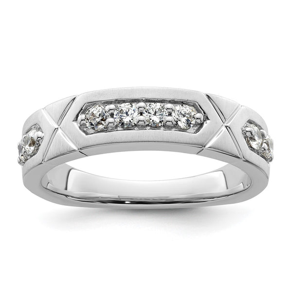 14K White Gold Grooved Diamond Men's Wedding Ring