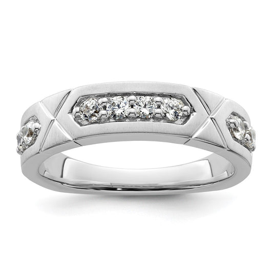 High-Quality 14K White Gold Grooved Diamond Men's Wedding Ring - Stylish Value
