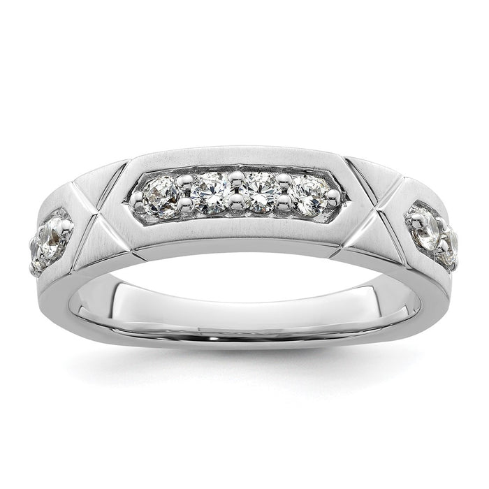 High-Quality 14K White Gold Grooved Diamond Men's Wedding Ring - Stylish Value-1