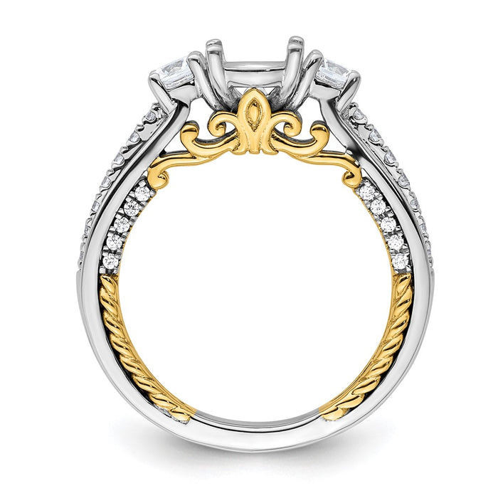 Exclusive 14K Two-Tone Three-Stone Engagement Ring, 2-3.5mm Side Stones, Stylish Value-2
