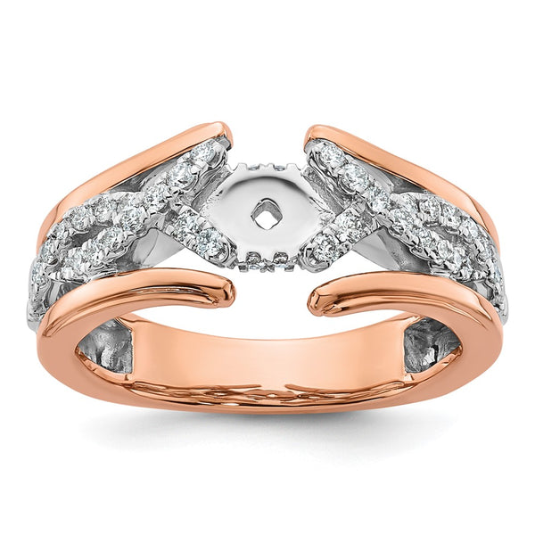 14K Two-Tone Twisted Diamond Semi-Mount Ring