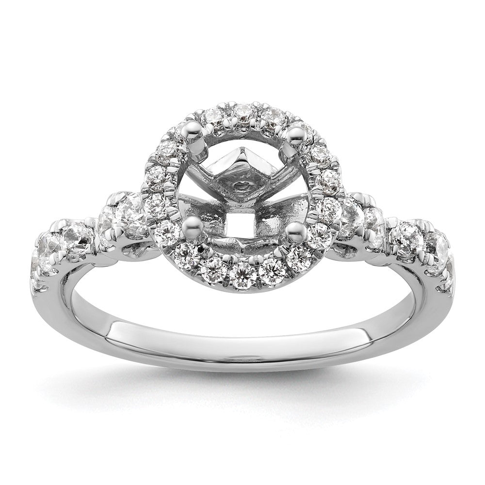 Buy Designer 14K White Gold Round Halo Diamond Semi-Mount Ring - Luxury Style