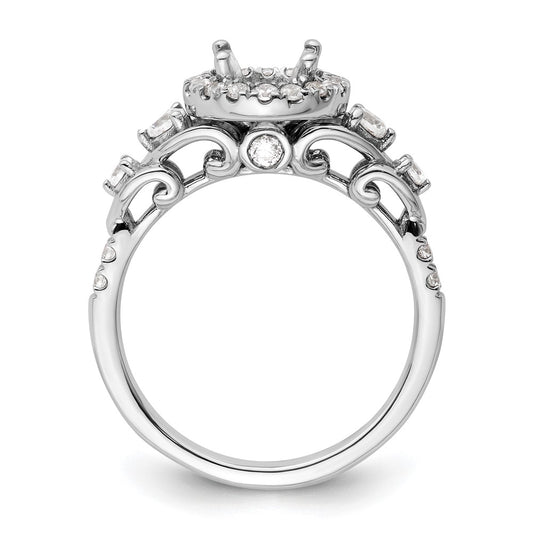High-Quality 14K White Gold Round Halo Diamond Semi-Mount Engagement Ring