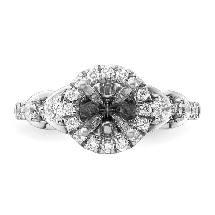 High-Quality 14K White Gold Round Halo Diamond Semi-Mount Engagement Ring-4