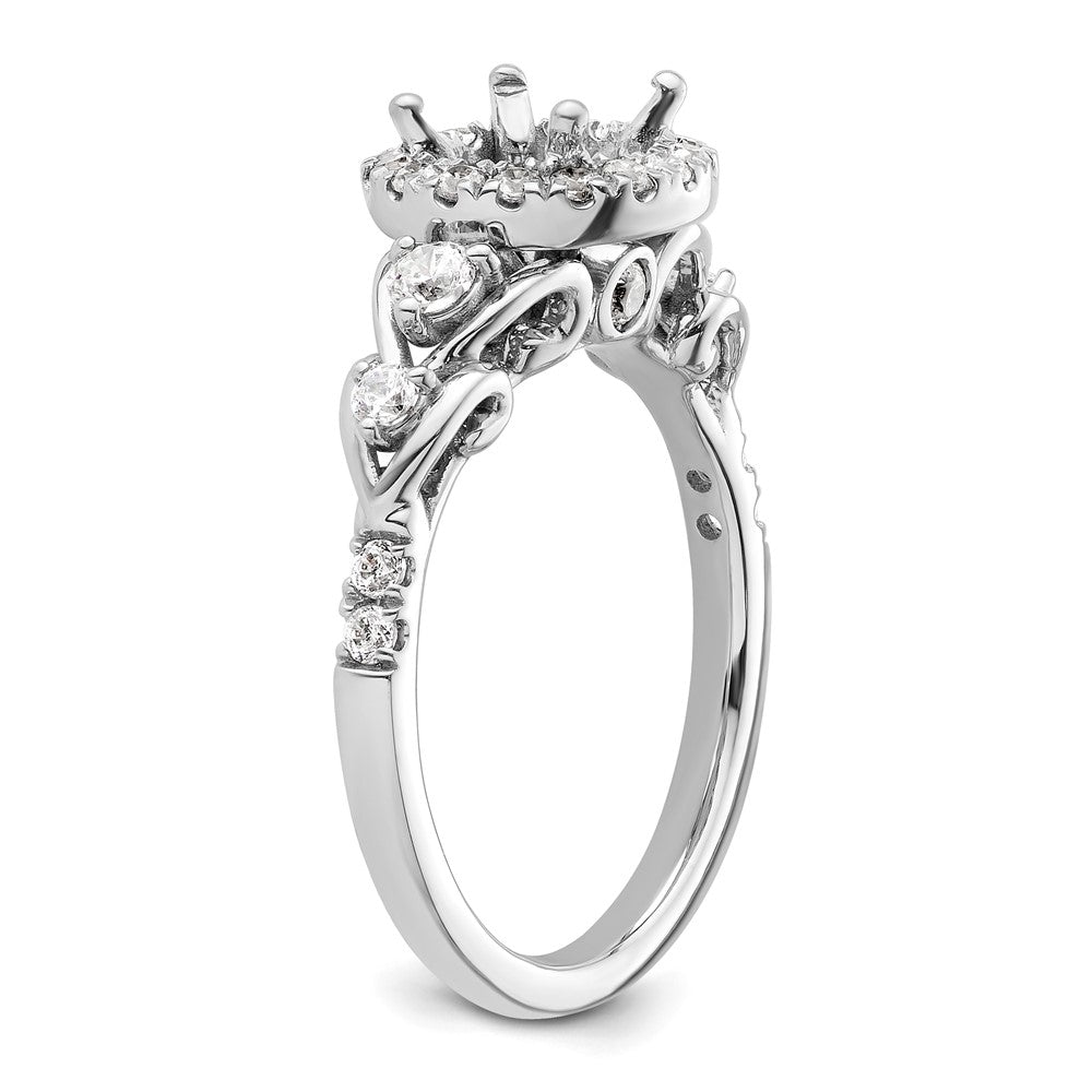 High-Quality 14K White Gold Round Halo Diamond Semi-Mount Engagement Ring