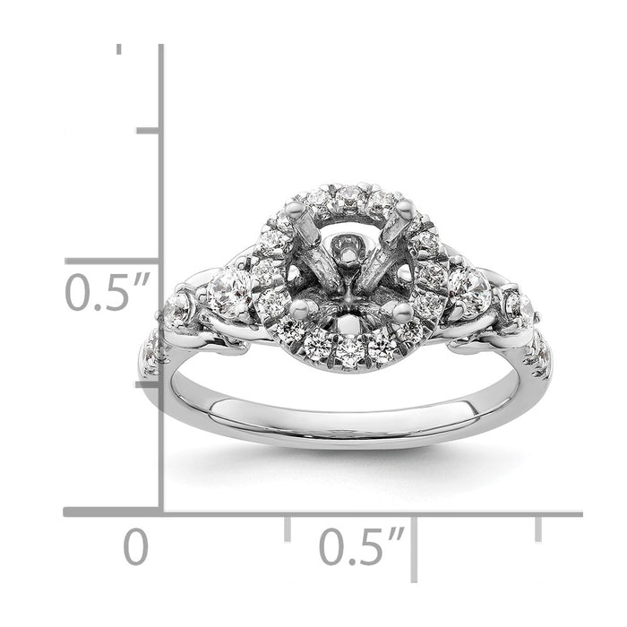 High-Quality 14K White Gold Round Halo Diamond Semi-Mount Engagement Ring-7