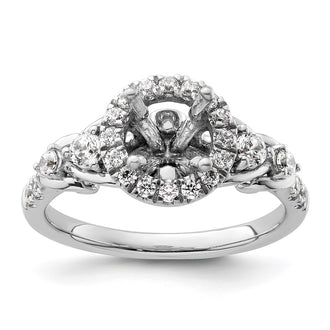 High-Quality 14K White Gold Round Halo Diamond Semi-Mount Engagement Ring