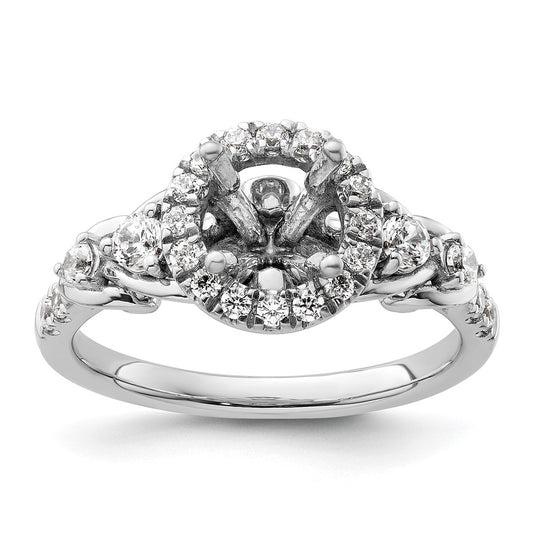High-Quality 14K White Gold Round Halo Diamond Semi-Mount Engagement Ring