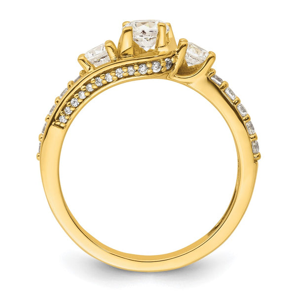 14K Gold Three Stone Diamond Semi-Mount Ring