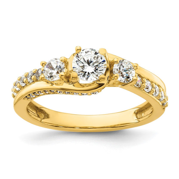 14K Gold Three Stone Diamond Semi-Mount Ring