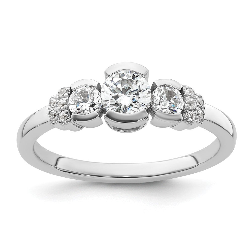 Buy Stylish 14K White Gold Three-Stone Engagement Ring with Bezel Diamonds