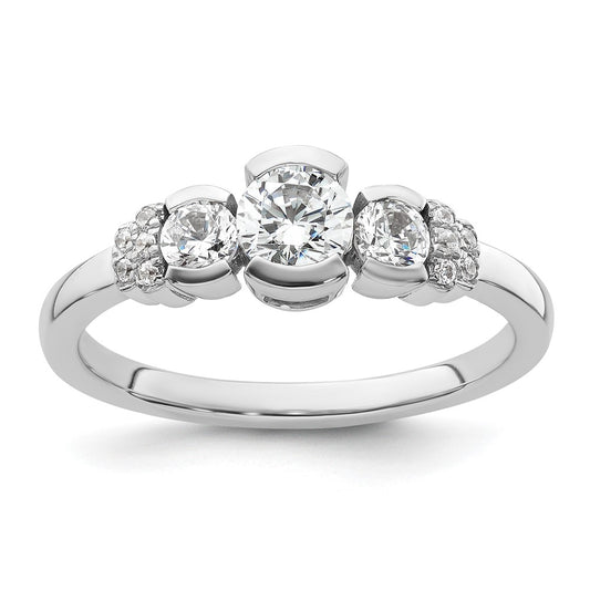 Buy Stylish 14K White Gold Three-Stone Engagement Ring with Bezel Diamonds