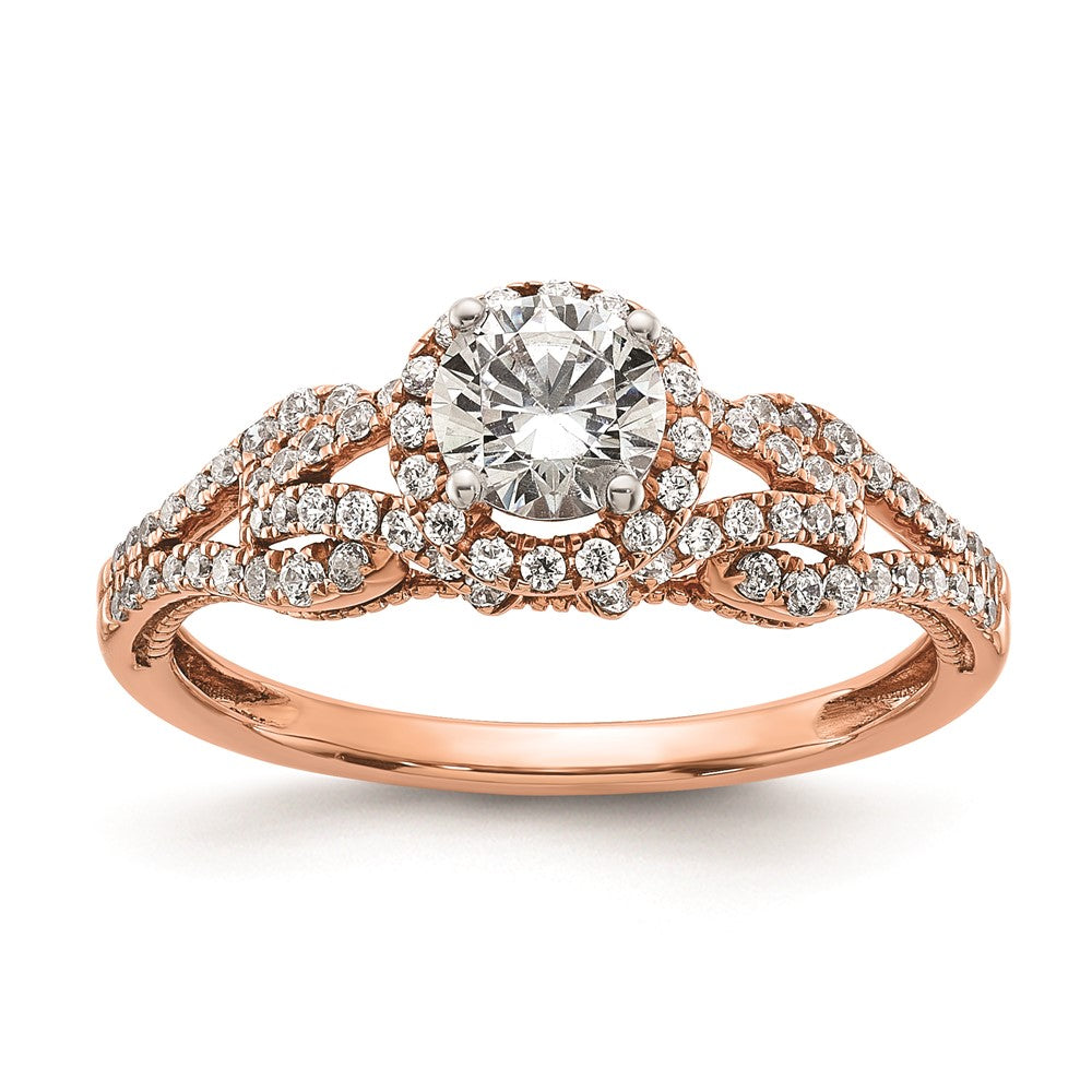 High-Quality 14K Rose Gold Round Halo Diamond Semi-Mount Ring - Affordable Elegance