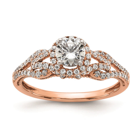 High-Quality 14K Rose Gold Round Halo Diamond Semi-Mount Ring - Affordable Elegance