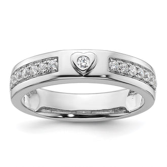 High-Quality Men's 14K White Gold Wedding Band with Heart Diamond Accent
