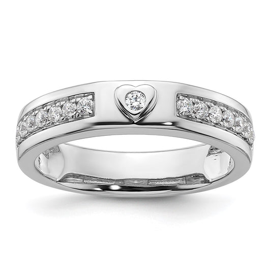 High-Quality Men's 14K White Gold Wedding Band with Heart Diamond Accent