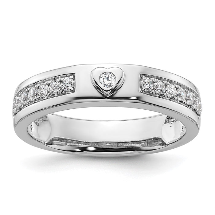 High-Quality Men's 14K White Gold Wedding Band with Heart Diamond Accent-1