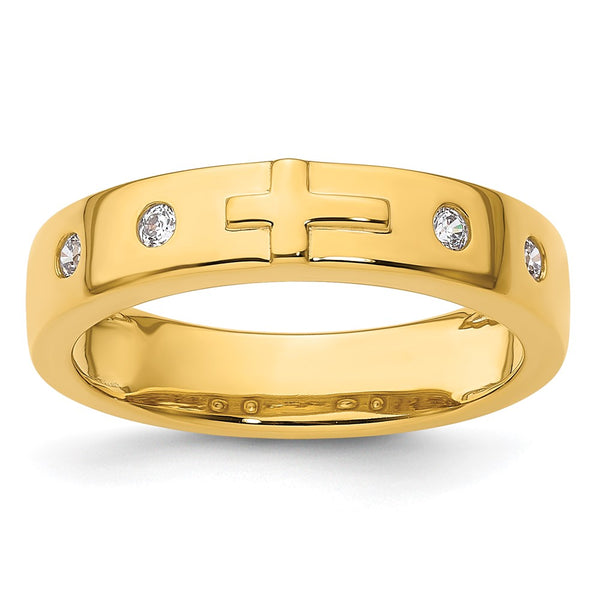 14K Diamond-Studded Men's Wedding Band - Cross