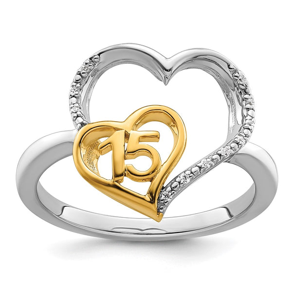14K Two-Tone Polished Diamond Heart Ring - Quinceañera