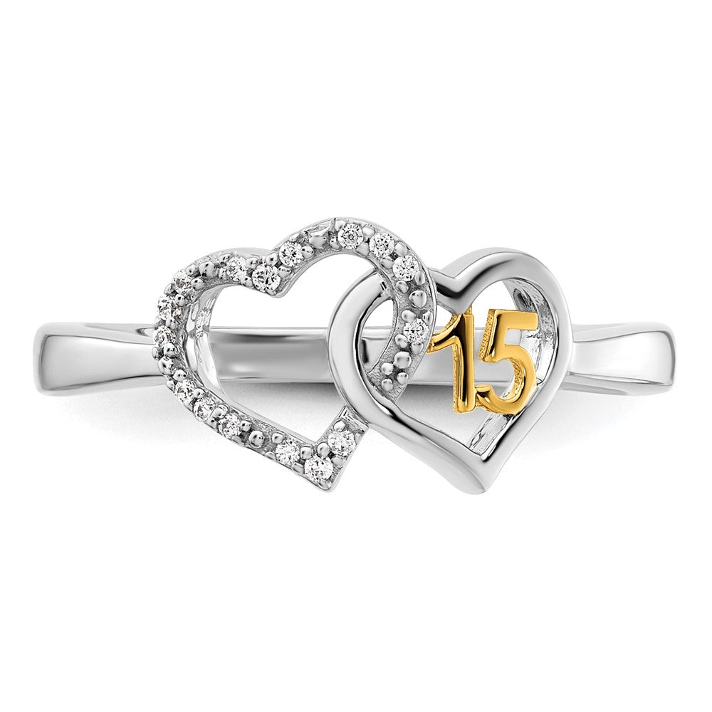 Buy Stylish 14K Two-Tone Double Heart Diamond Quinceaera Ring - 1.0ct