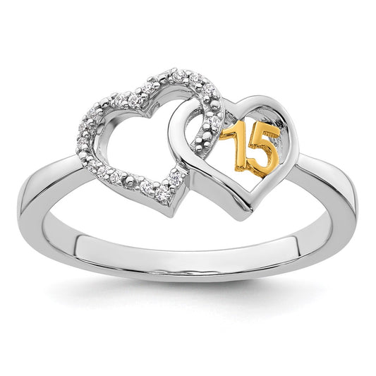 Buy Stylish 14K Two-Tone Double Heart Diamond Quinceaera Ring - 1.0ct