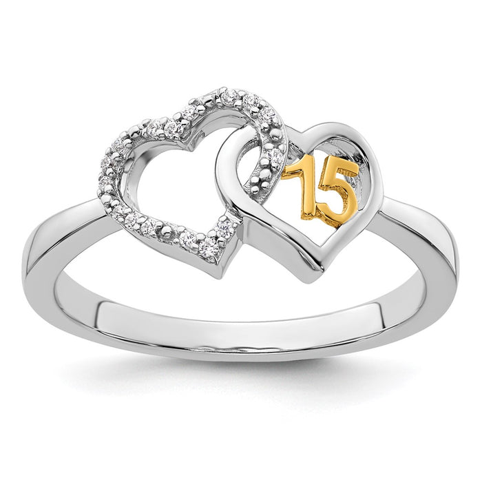 Buy Stylish 14K Two-Tone Double Heart Diamond Quinceaera Ring - 1.0ct-1