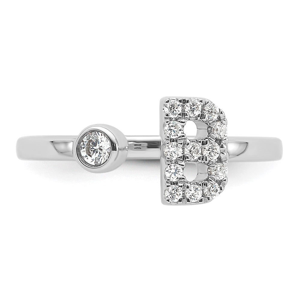 Exclusive 14K White Gold Adjustable Initial B Ring with 1/5 Carat Diamond