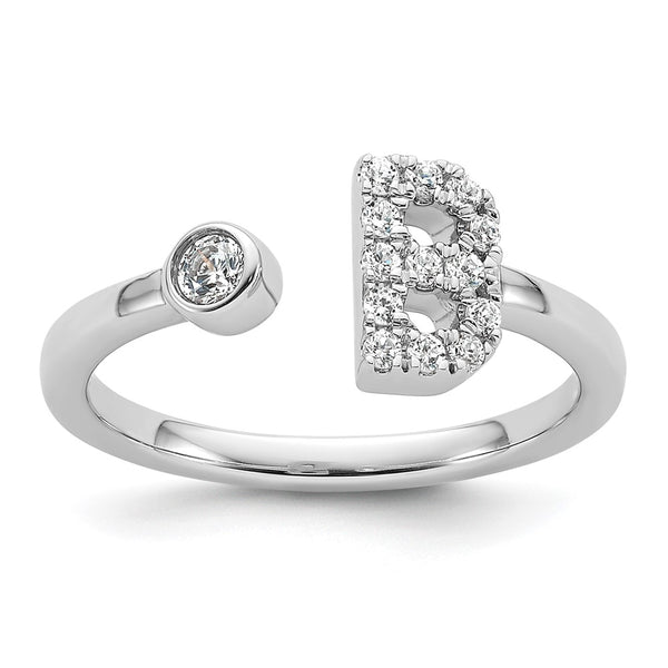 Exclusive 14K White Gold Adjustable Initial B Ring with 1/5 Carat Diamond