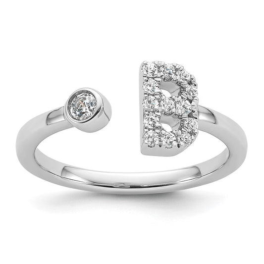 Exclusive 14K White Gold Adjustable Initial B Ring with 1/5 Carat Diamond