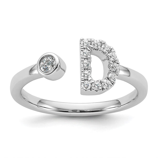Buy Stylish 14K White Gold Adjustable Initial D Ring with 1/5 Carat Diamond
