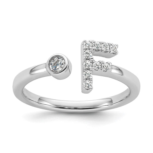 Shop Stylish 14K White Gold Adjustable Initial F Ring with 1/6 Carat Diamond