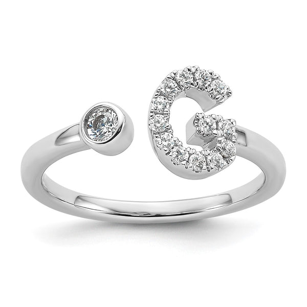 Exclusive 14K White Gold Adjustable Initial G Ring | 1/5 Carat Lab-Grown Diamond