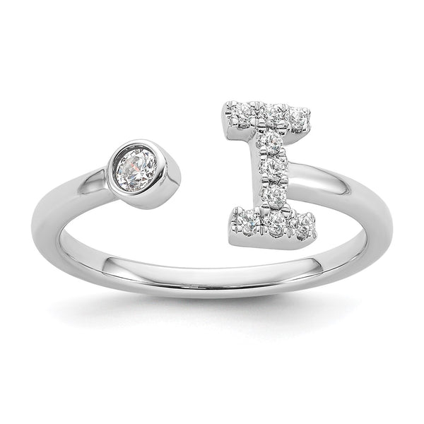 Shop Stylish 14K White Gold Adjustable Initial I Ring with 1/6 Carat Diamond