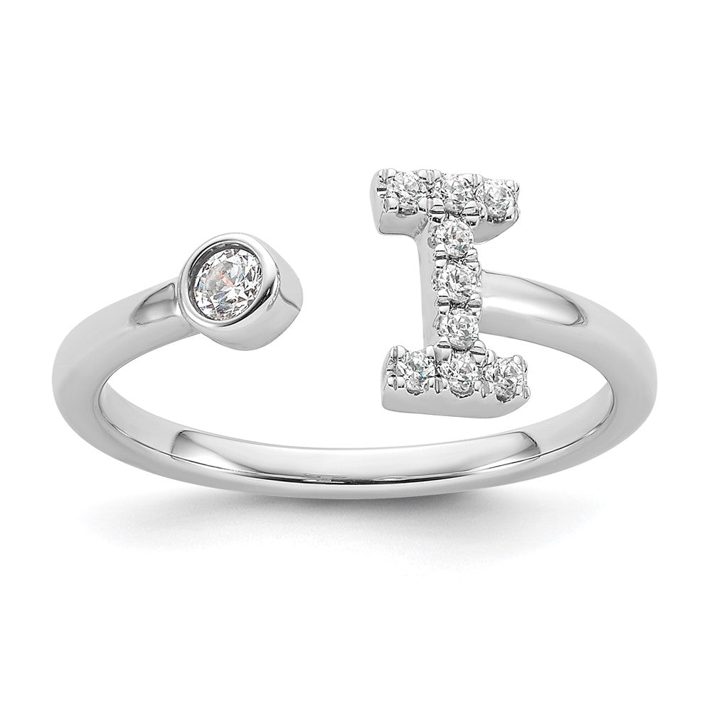 Shop Stylish 14K White Gold Adjustable Initial I Ring with 1/6 Carat Diamond