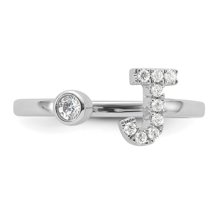 Shop Stylish 14K White Gold Adjustable Initial J Ring with 1/6 Carat Diamond-4