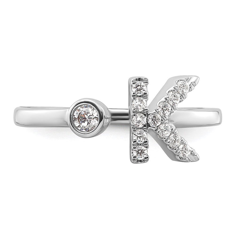 High-Quality 14K White Gold Adjustable Initial K Ring with 1/5 Carat Diamond