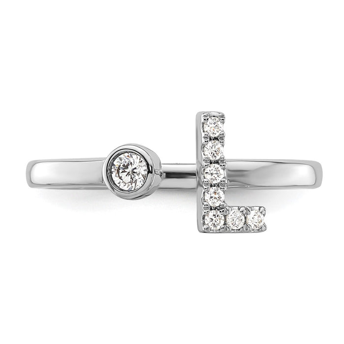 Buy Affordable 14K White Gold Adjustable Initial L Ring with 1/8 Carat Diamond-4