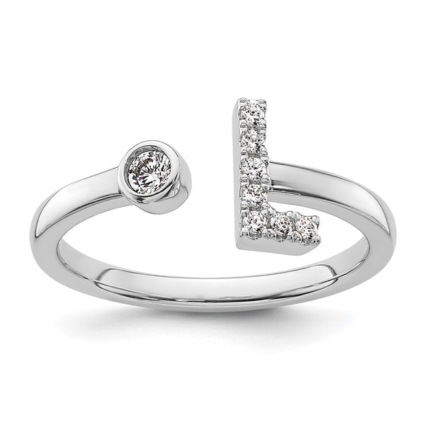 Buy Affordable 14K White Gold Adjustable Initial L Ring with 1/8 Carat Diamond