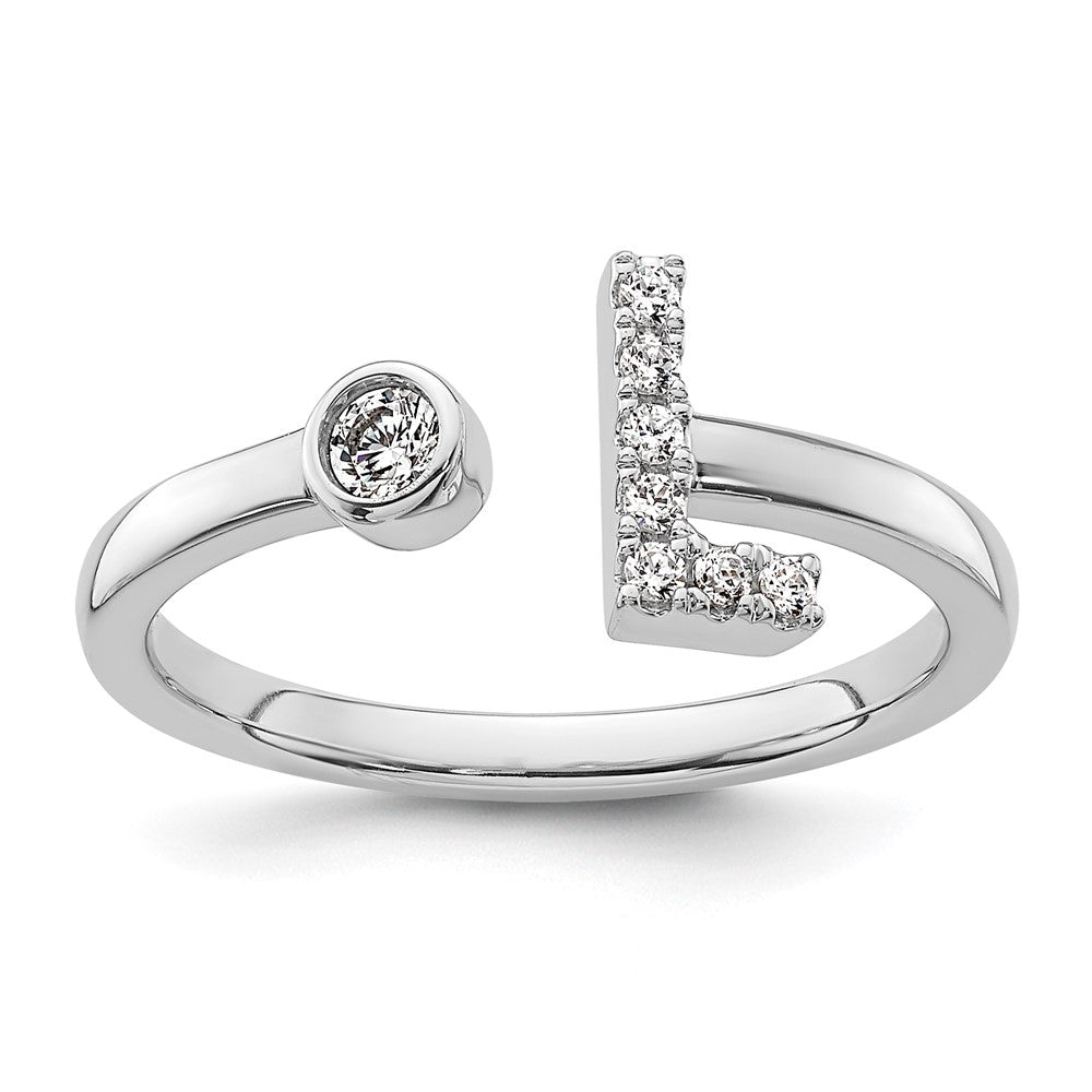 Buy Affordable 14K White Gold Adjustable Initial L Ring with 1/8 Carat Diamond